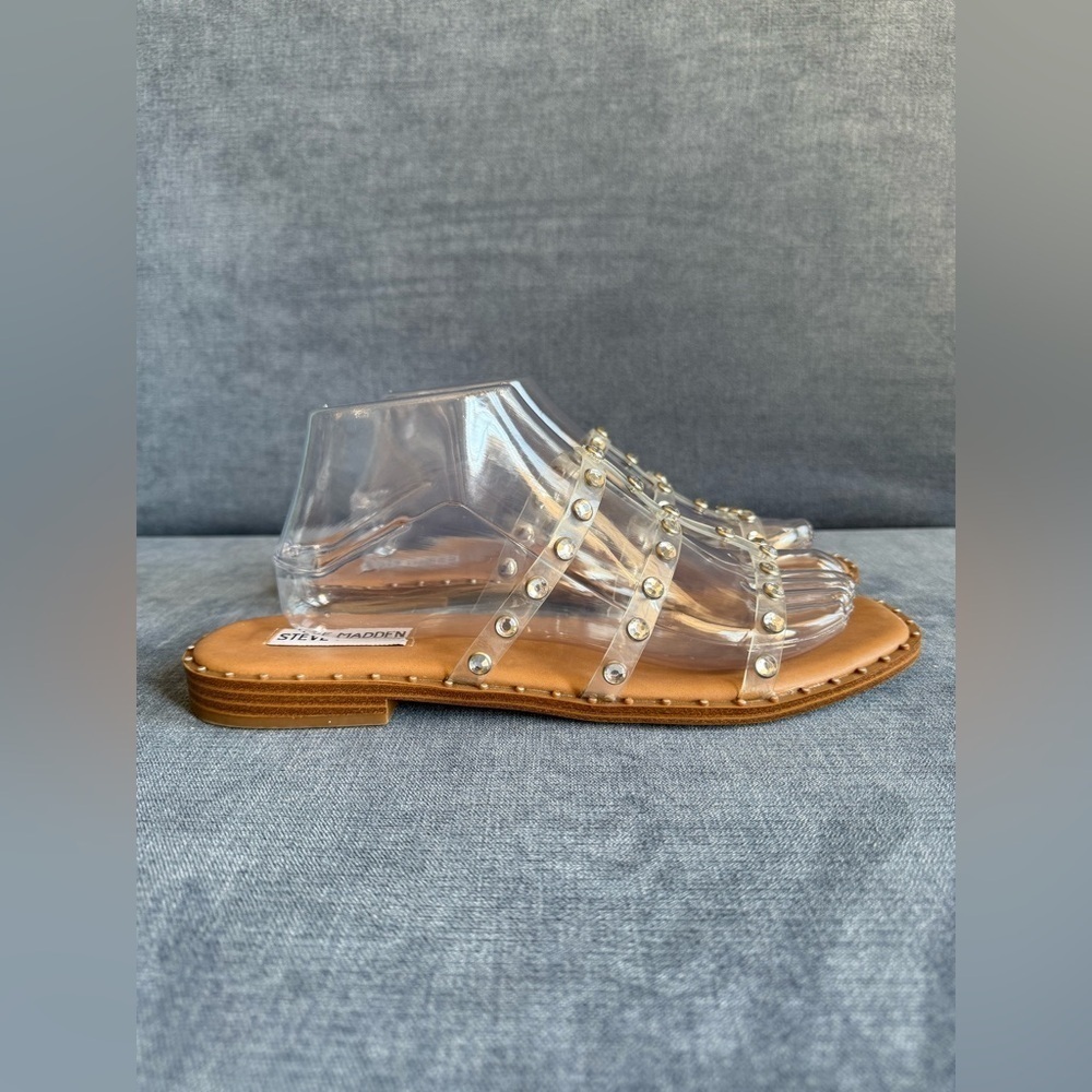 Steve Madden Womens Lyna Studded Slip On Sandals SZ 9.5M Summer Dressy Strappy